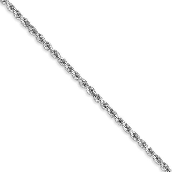 2mm, 14k White Gold, Diamond Cut Solid Rope Chain Necklace, 24 Inch - Picture 1 of 8